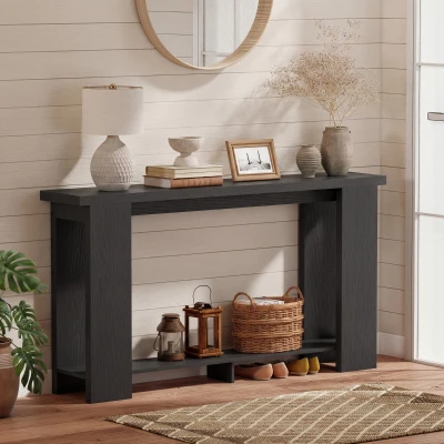 HOMCOM 63" Farmhouse Console Table, Distressed Black, Entryway