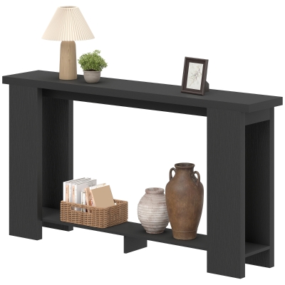 HOMCOM 63" Farmhouse Console Table, Distressed Black, Entryway