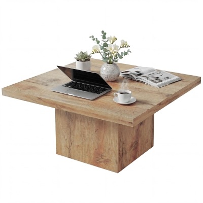 HOMCOM Square Coffee Table with 1.6" Thick Tabletop, Light Brown