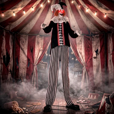 HOMCOM Large Animated Clown Halloween Prop with Sound & Light-Up Eyes