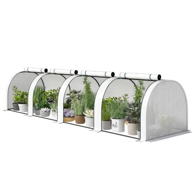 Outsunny 13' x 3' Portable Tunnel Greenhouse, 4 Zippered Doors, White