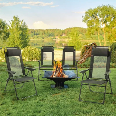 Outsunny Set of 4 Folding Patio Chairs, Adjustable Sling, Black
