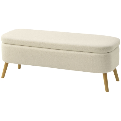 HOMCOM 47 Inches Storage Ottoman Bench, End of Bed Bench, Upholstered Teddy Fleece Storage Chest for Living Room, Beige