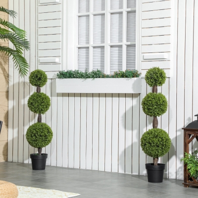 HOMCOM Set of 2 Artificial Ball Boxwood Topiary Trees, Fake Plants in Pots for Indoor Outdoor Decor, Green