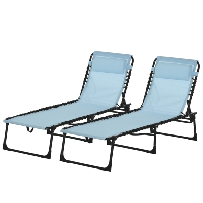 Outsunny Set of 2 Folding Chaise Lounge Chairs, Reclining, Blue
