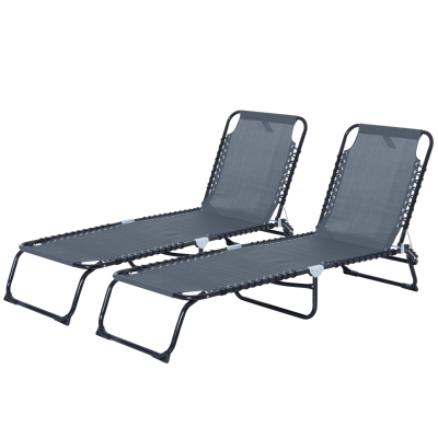 Outsunny Set of 2 Folding Chaise Lounge Chairs, Reclining, Gray