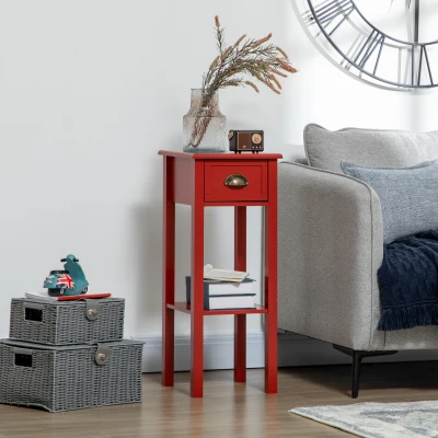 HOMCOM 2-Tier Nightstand Set, Drawer & Shelf, Red, 2-Piece
