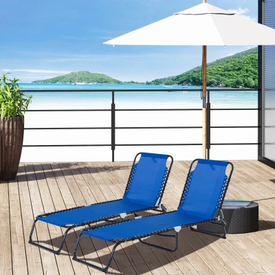 Outsunny Set of 2 Folding Outdoor Chaise Lounge Chairs, Reclining, Blue