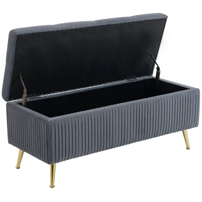 HOMCOM Storage Ottoman Bench, 43 Inch Large Storage Chest with Steel Legs and Padded Seat, Foot Rest, Load 485 lbs, Dark Grey