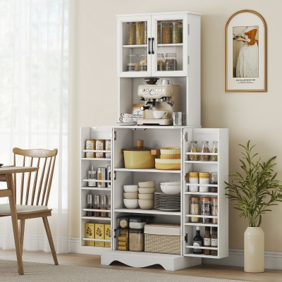 HOMCOM 71" Kitchen Pantry Cabinet, Freestanding Kitchen Hutch with 8 Door Shelves, Adjustable Shelf and Acrylic Doors, White
