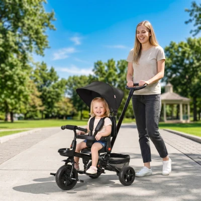 Qaba 4-in-1 Kids Tricycle, Reversible Seat, Black