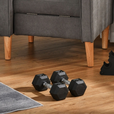 Soozier 2 x 12lbs Rubber Dumbbells Weight Set, Dumbbell Hand Weight for Body Fitness Training, Home Office Gym, Black