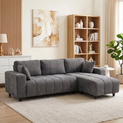 HOMCOM Sectional Couch with Integrated Seat, 3 Seater L-Shaped Sofa with Changeable Chaise, Spring Cushion, Charcoal Grey