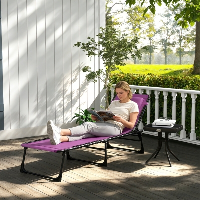 Outsunny Outdoor Folding Lounge Chair, 4-Level Adjustable Chaise Lounge with Headrest, Tanning Chair Beach Bed, Reclining Lounger Cot for Camping, Hiking, Backyard, Purple