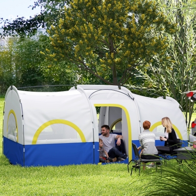Outsunny 4 Person Camping Tent, 3 Room Cabin Tent, 3000mm Waterproof and UPF30+ with Sewn in Groundsheet and Carry Bag, Blue