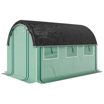 Outsunny Walk-in Tunnel Greenhouse, Plant Hot House with Sunshade Net, Roll-up Mesh Sidewalls, 2 Doors, 6.6' x 10' x 6.5' , Green