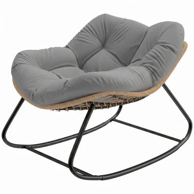 Outsunny Indoor Outdoor Papasan Rocking Chair, Oversized Rocking Egg Chair with Cushion for Garden, Patio, Grey