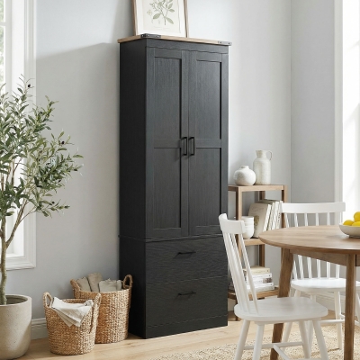 HOMCOM 67" Tall Kitchen Pantry Storage Cabinet, Kitchen Pantry Cabinet with Doors, Drawers and Adjustable Shelves, Black
