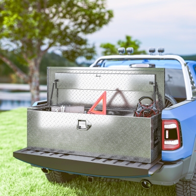 HOMCOM 48 Inch Truck Bed Tool Box, Heavy Duty Aluminum Diamond Plate Trailer Tongue Box with Side Handle and Locks Keys