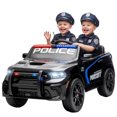 Qaba Dodge Ride On Police Car with Remote, Rear Suspension, Black