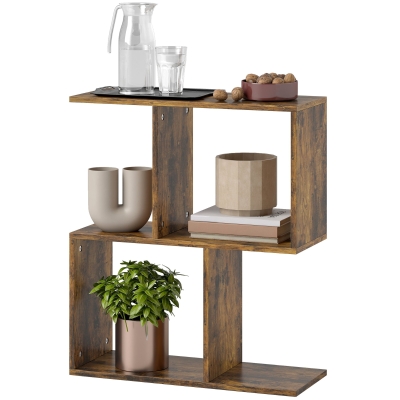 HOMCOM S-Shaped End Table, 3-Tier Narrow Side Table, Rustic Brown