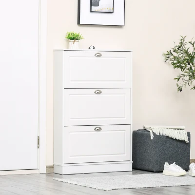HOMCOM Narrow Shoe Cabinet, 3 Flip Drawers, Holds 12 Pairs, White