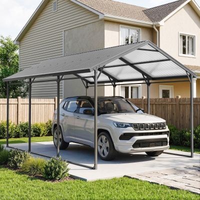 Outsunny 10 x 15ft Metal Carport, Heavy-Duty Carport Canopy with Reinforced Steel Frame & Roof, All-Weather Protection