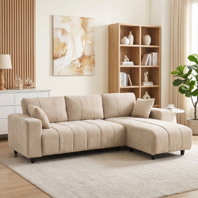 HOMCOM Sectional Couch with Integrated Seat, 3 Seater L-Shaped Sofa with Changeable Chaise, Spring Cushion, 2 Pillows, Beige