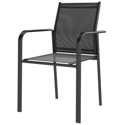Outsunny Stackable Patio Chairs Set of 4, Outdoor Dining Chairs with 20" Deep Seat, All Weather Breathable Mesh, Armrests, Black
