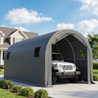 Outsunny 10' x 19' Heavy Duty Carport, Portable Garage Car Canopy Tent Shelter with Reinforced Galvanized Frame, Dark Grey