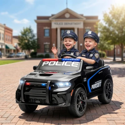 Qaba Dodge Ride On Police Car with Remote, Rear Suspension, Black