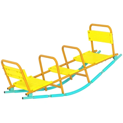 Qaba Teeter Totter Seesaw for Kids, 2 in 1 Metal Rocking Seesaw for Toddlers Age 3-8, Playground Equipment for Backyard