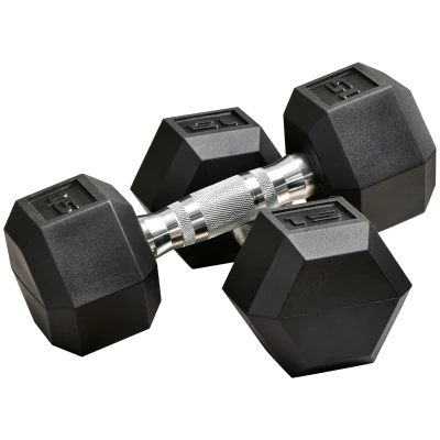 Soozier Rubber Dumbbells Weight Set, Total 30lbs Dumbbell Hand Weight for Body Fitness Training for Home Office Gym, 2 x 15lbs