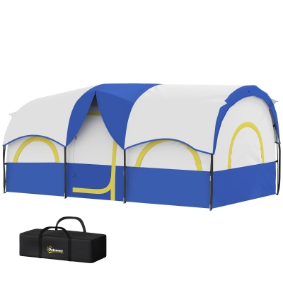 Outsunny 4 Person Camping Tent, 3 Room Cabin Tent, 3000mm Waterproof and UPF30+ with Sewn in Groundsheet and Carry Bag, Blue