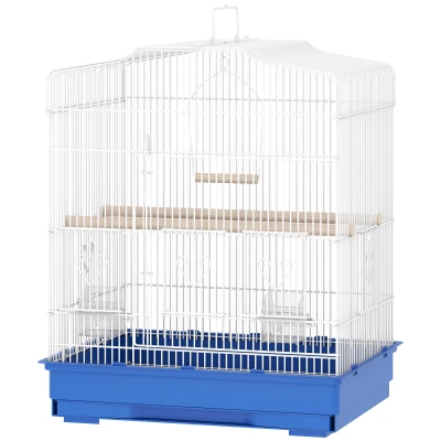 PawHut 23" Bird Cage, Finches Canaries, Parrot Cage with Doors Perches, 2 Feeder Pet Supplies, Blue