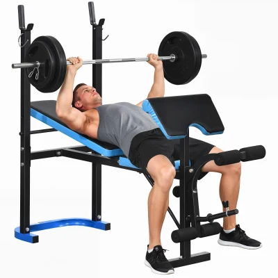 Soozier Adjustable Weight Bench with Barbell Rack and Leg Developer for Weight Lifting and Strength Training Multifunctional Workout Station for Home Gym Fitness, Black