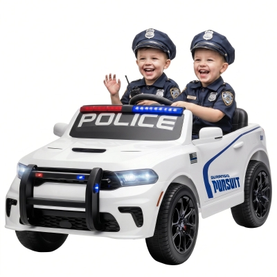 Qaba Dodge Ride On Police Car with Remote & Lights, 3-6Y, White