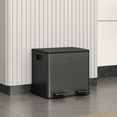 HOMCOM Garbage Bin, Soft-Close Trash Can with Foot Pedal, 2x4 Gallon (2x15 L) Garbage Can with Removable Inner Buckets, Black