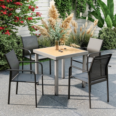 Outsunny Stackable Patio Chairs Set of 4, Outdoor Dining Chairs with 20" Deep Seat, All Weather Breathable Mesh, Armrests, Black