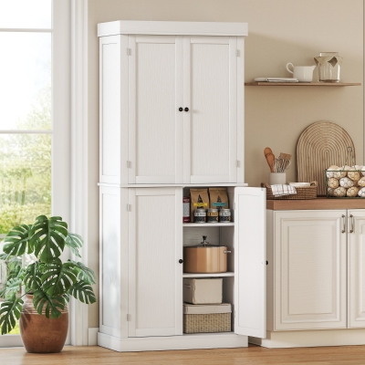 HOMCOM 72.5" Freestanding Kitchen Pantry Cabinet with 4 Doors, White