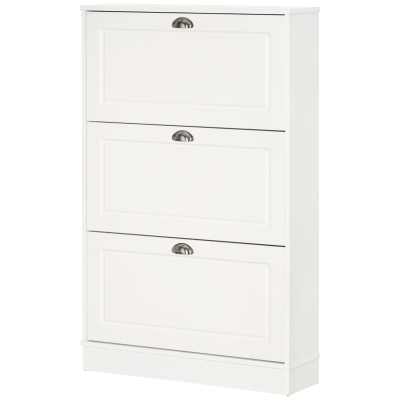 HOMCOM Narrow Shoe Cabinet, 3 Flip Drawers, Holds 12 Pairs, White