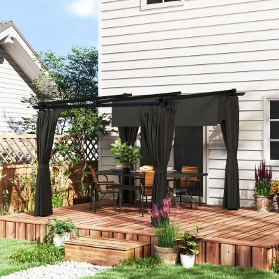 Outsunny 8' x 8.5' Metal Retractable Pergola Canopy with Sidewalls, Outdoor Gazebo UPF30+ Sun Shade Shelter for Garden, Deck