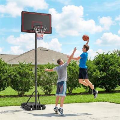 Soozier Portable Basketball Hoop Outdoor, 4.4-10ft Adjustable Height Basketball Goal with Wheels, Fillable Base