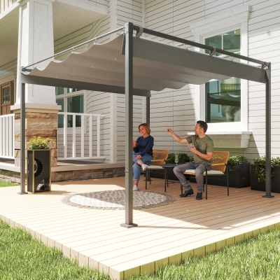 Outsunny 10' x 10' Outdoor Gazebo, Retractable Pergola Canopy with Magnetic Fixture, UPF30+ Metal Pergola Kit, Grey