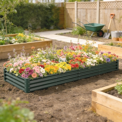 Outsunny 12 x 4 x 1ft Galvanized Raised Garden Bed, Reinforced Outdoor Planter Box with Open Bottom, Green