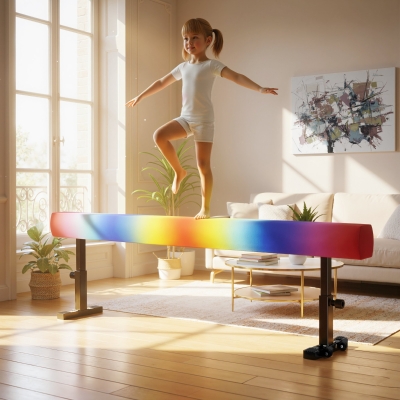 Soozier 7.5ft Adjustable Balance Beam, Gymnastics Beam with Wheels, Gymnastics Equipment for 6+ Years Old Training