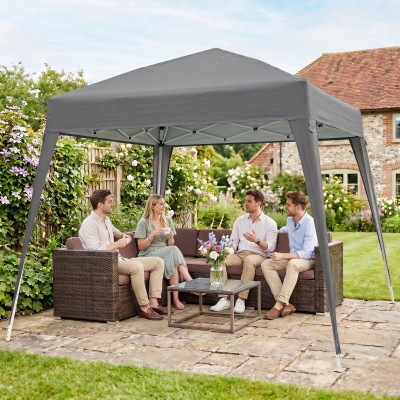 Outsunny 8' x 8' Pop Up Canopy, Outdoor Folding Tent, Portable Party Tent with Carrying Bag for Camping, Party, Picnic, Grey