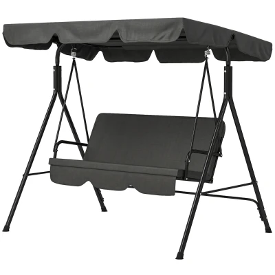 Outsunny 3-Seater Outdoor Porch Swing with Adjustable Canopy, Patio Swing Chair for Garden, Poolside, Backyard, Black