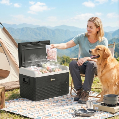 Outsunny 12 Volt Car Refrigerator, 32QT Car Fridge Electric Cooler, 12/24V DC and 100-240V AC, -4-68 ℉, Portable Refrigerator