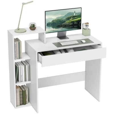 HOMCOM Desk with Storage, Computer Desk with 3 Open Shelves and Drawer White